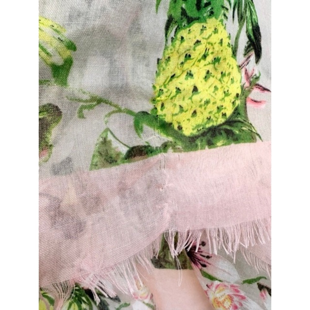 Tropical Floral Pineapple Print Semi Sheer Square Scarf Eyelash Fringe 50x50 - Picture 7 of 7